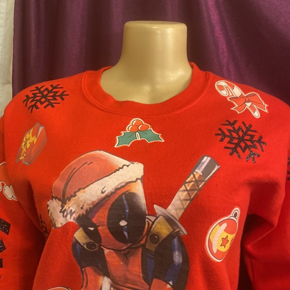 Marvel Deadpool Ugly Christmas Sweatshirt glittery Christmas spell out size S - Picture 7 of 14